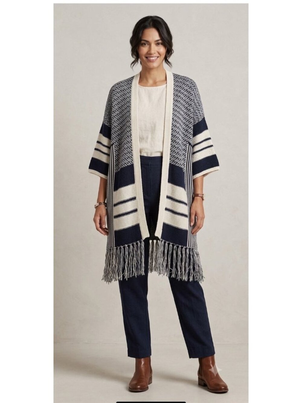 Libero Milano Italian Made Fringe Cardigan Blue One Size Bohemian Hippie Coastal